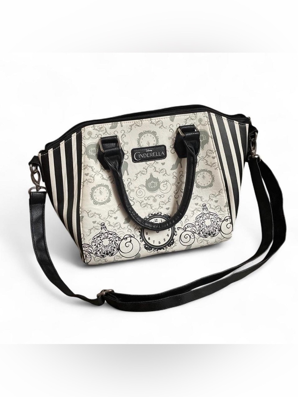 Disney Cinderella black and white striped handbag